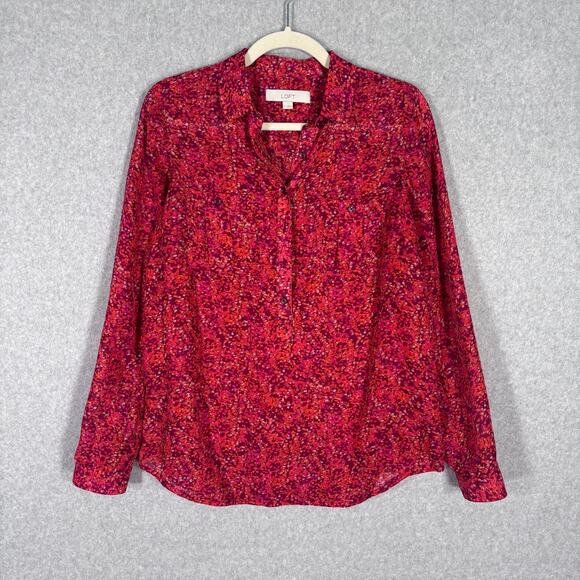 LOFT Top Small Floral Utility Sheer Popover Blouse Maximalist Loud Career Church - Picture 1 of 13